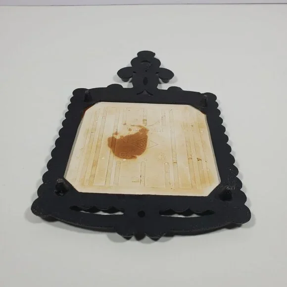 MCM Cast Metal Ceramic Tile Wall Plaque Trivet Vintage Apology Birds Flowers - Picture 14 of 14